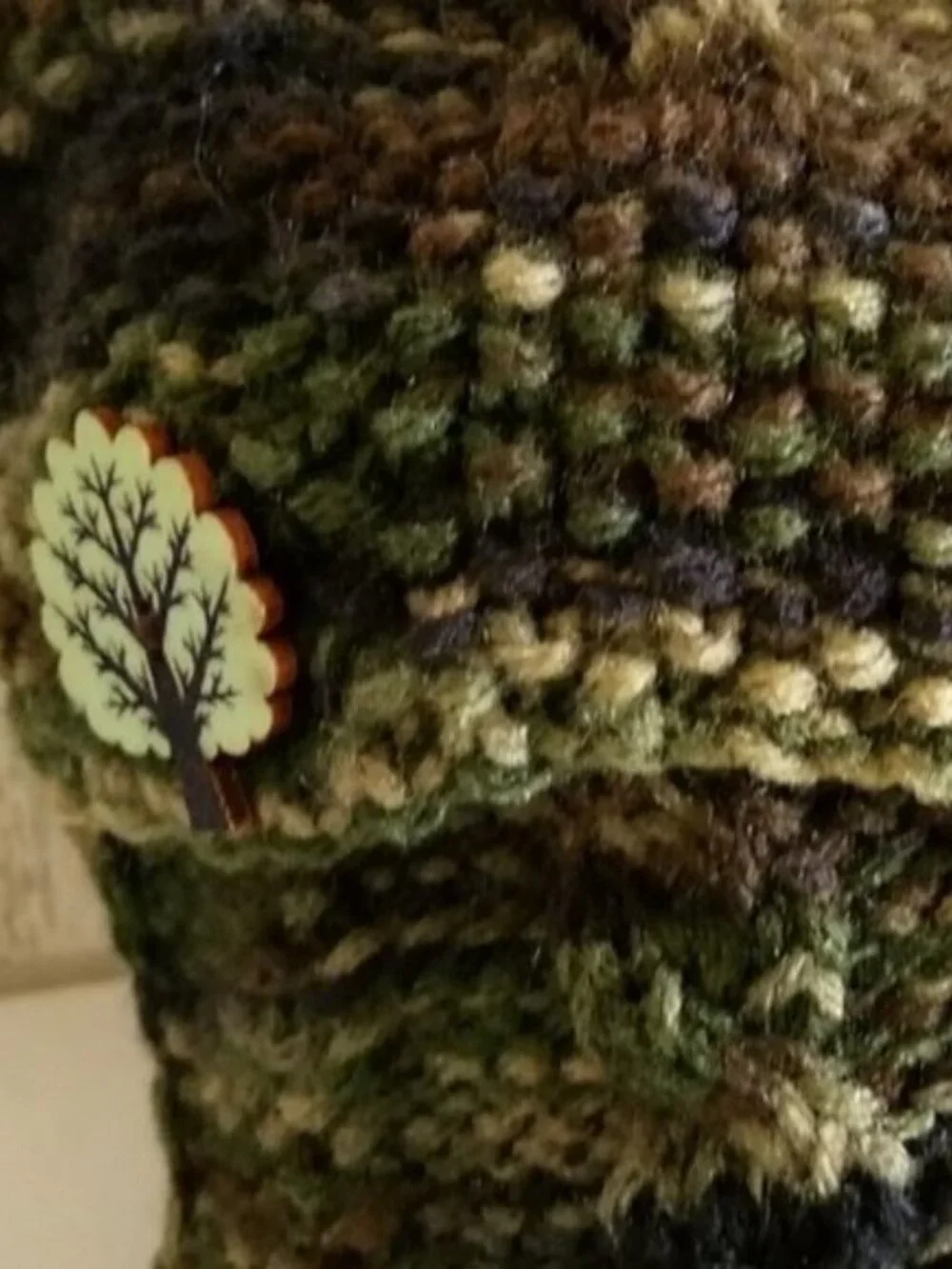 Hand Crafted Knit Cable Throw Pillow Tree Buttons Camo Cabin Sofa Couch